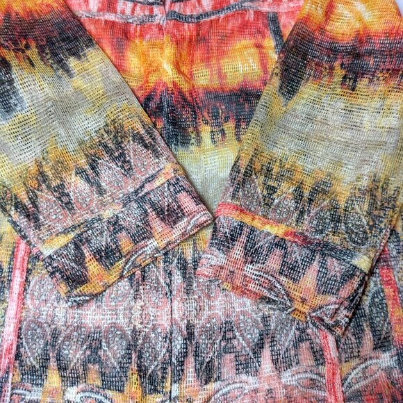 Onque Casuals Shirt Women Large Mesh Orange Yellow Brown Fall Harvest - Picture 11 of 16